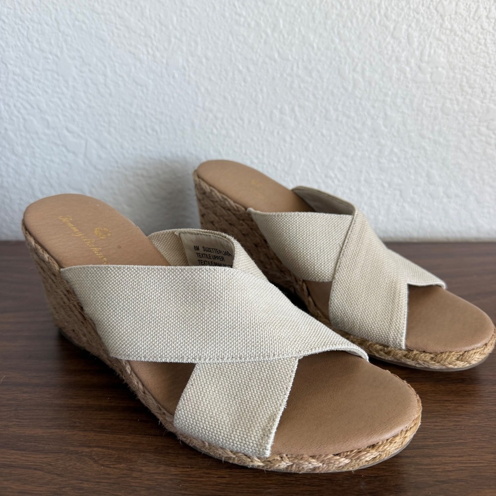 Tommy Bahama Suzette Beige Textile Espadrille Wedge Sandals Womens 8M Slip on